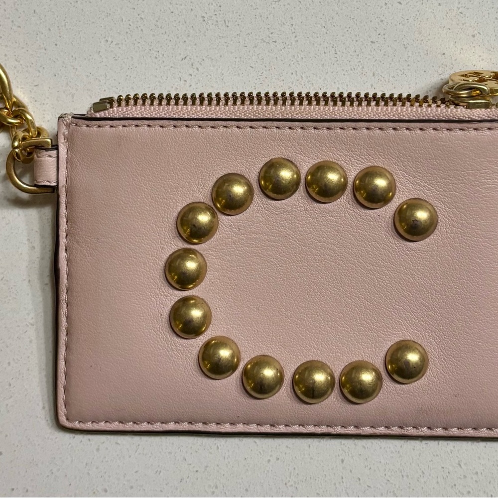 Tory Burch Blush Pink Card Holder with Gold Studs